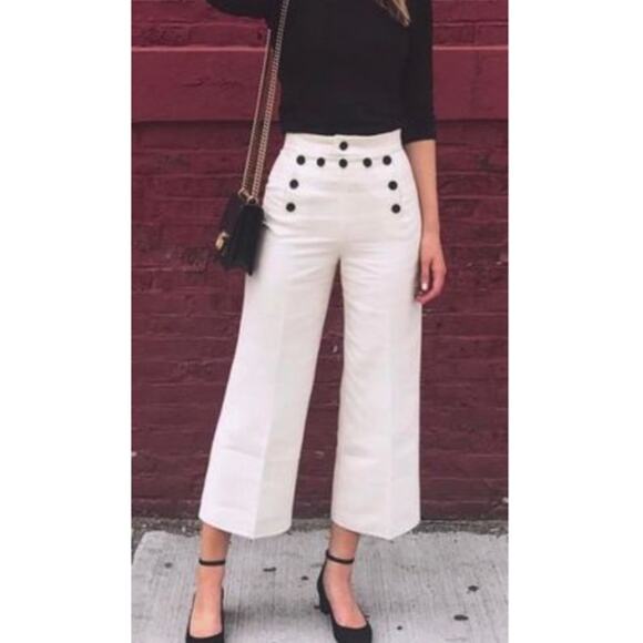 A.L.C Pierce Wide Leg Crop Twill Sailor‎ Pants in Parchment Cream Size 14 NWT - Picture 1 of 13